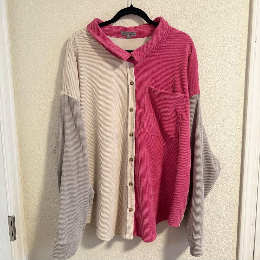 Plus Size Casual Oversized Corduroy Shacket Button Down Fall Top